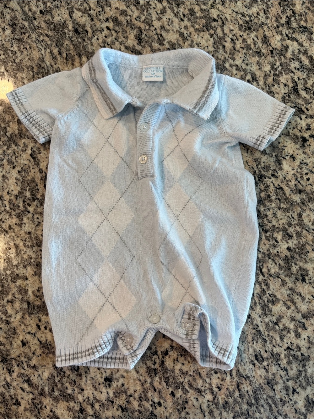 Edgehill Collection Classic Baby Knit Polo One-Piece in Light Blue